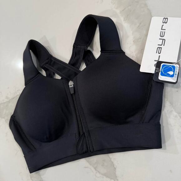 Layer 8 NWT FrontZip Padded Maximum Support SportsBra Womens Small Black Strappy - Picture 2 of 6